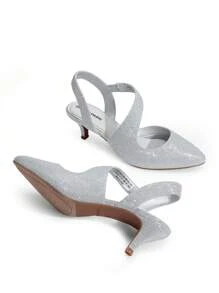 Women's Kitten Heels Fashion Pumps Closed Toe Pointed Toe Stiletto Low Heel Strappy Comfortable Party Dance Wedding Dress Shoes - 銀色 - 查看 6