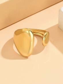 1pc Vintage Baroque Wide Flat Metal Stainless Steel Adjustable Open Ring, Vacuum Plated 18K Gold, Non-Fading Jewelry For Women Daily Wear