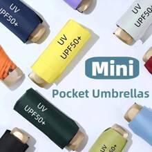 Mini ombrello tascabile da viaggio, ombrello pieghevole in vinile con protezione UV, parasole tascabile a capsula