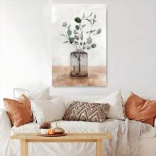 1 Pc Framed Green Forest Plant Leaves Vase Nature Wilderness Modern Wall Art Textured Canvas Poster Painting Wall Decor For Bedroom Living Room, Ready To Hang