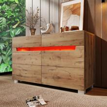 Komoda, kredens drewniany z 6 szufladami, oświetlenie (sterowanie aplikacją), uniwersalny mebel do salonu i sypialni, 71 x 120 x 40 cm, dąb