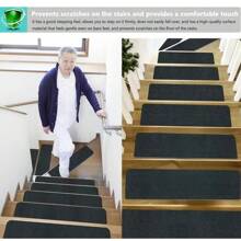 8/15pcs Non-Slip Stair Treads For Wooden Steps Multi-Sized Solid Color Rectangular Polyester Fiber Anti-Slip Stair Mat, Self-Adhesive 45*19cm And 22*70cm Peel & Stick Indoor Carpet Runner, Durable Stair Mats For Elders, Pets, And Families, Reduces Burden On Feet, Stairs With Youngsters And Pets, - Multicolor - View 9