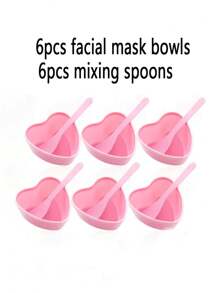 12 件粉色心形面膜搅拌碗套装、6 件面膜碗和 6 件刮刀、无香味塑料 DIY 护肤工具、护肤混合工具套装、女士 SPA 美容用品、家庭美容常规配件、 - 彩色 - 查看 8