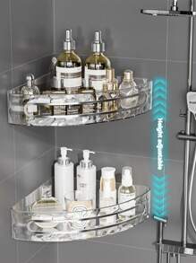 1 pieza Estantería de esquina para ducha, para almacenamiento de champú, acondicionador y jabón, diseño de drenaje rápido, instalación sin taladrar, apta para baño, cocina, accesorio de almacenamiento multifuncional para el baño, decoración del hogar, organizador de baño, decoración de otoño, de vuelta a la escuela