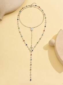 2 pièces/Set Collier long en forme de Y argent avec pendentif croix classique, chaîne polyvalente pour pull pour femmes, peut être porté seul ou en superposition avec d'autres colliers longs de couleurs différentes (couleur aléatoire) - Argent - Voir 5