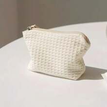 1pc Waffle Textured Compact Wallet, Mini Travel Makeup Pouch - Perfect For Coins, Lipstick, Feminine Pads, Portable Zipper Pouch,For Holiday Beach, Bathroom Collection, Bedroom Collection, Large Capacity - Multicolor - View 8