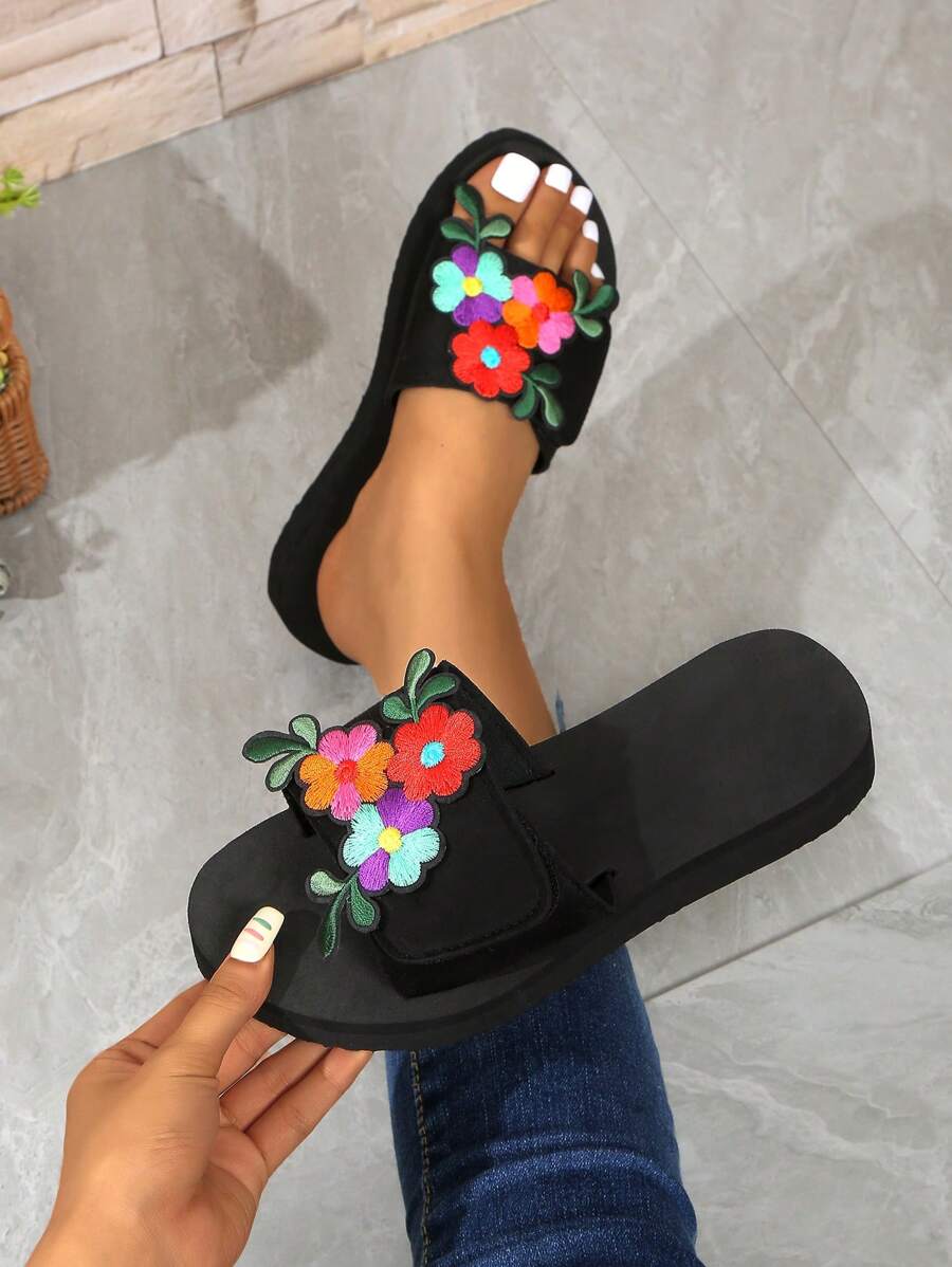 Women's Hook & Loop Strap Slide Sandals, New Fashion Versatile Summer Slippers, Casual Beach Sandals, Comfortable Party Slip-On Shoes