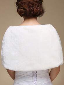 1 件女式白色蓬松仿珍珠串珠露肩毛衣，新娘婚纱、旗袍保暖披肩，秋冬保暖毛绒披肩 - 彩色 - 查看 4