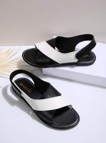 Women's Fashion Casual Outdoor Open Toe Beach Sandals, Women's Flat Sandals, Black Sandals - Black and White - View 7