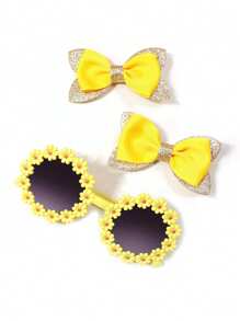 3 件蝴蝶结发夹可爱花朵眼镜套装，礼物 - 彩色 - 查看 5