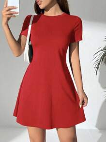 Women's Short Dress Comfortable And Sexy Light And Quality Solid Colors - 紅色 - 查看 2