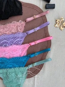 Kit 5 Calcinha em Renda Luxo Regulagem de Coração String Fio Dental Sexy Moda Intima Lingerie Prime - Multicolorido - Visão 5
