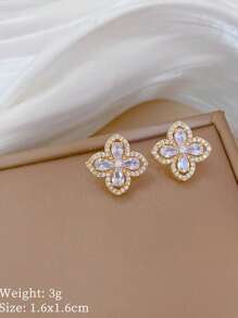 1 Set Stainless Steel Necklace & Earring Jewelry Set, Luxury Rhinestone Classic Versatile Personalized Party Earrings & Necklace Gift, No Gift Box