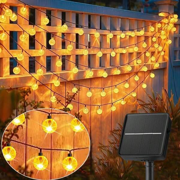 1 Stück 20/30/50/100 LED 4/5/7/10m wasserdichte solar LED Lichterkette, Märchenhafte Solarbeleuchtung für Außen, Hof, Garten, Hochzeit, Feier, Dekoration. Outdoor Bubble Ball transparente Kugel Dekorationslichterkette, farbiges Licht, weißes Licht, gelbe Lichterkette, Zeltdekoration, Garten Blumentopf Grünpflanzen Dekoration Licht