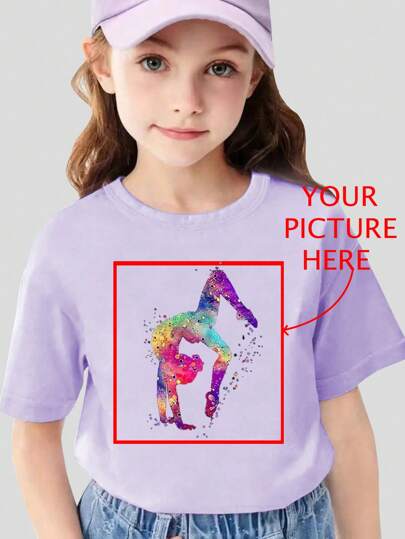 Camiseta personalizada para niñas pre-adolescentes con gráfico personalizado, logo, regalo, aniversario, cumpleaños, foto familiar, mascota, viaje escolar, nombre personalizado, texto, uniforme escolar, logo de equipo de baile