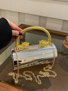 1 件时尚银色亚克力金属外观手提包，带龙头和龙鳞手柄，斜挎包非常适合晚会、婚礼、派对、俱乐部，是情人节或生日礼物的理想选择 - 銀色 - 查看 9