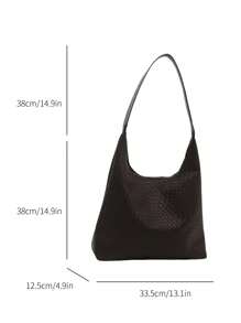 New Versatile Plain Color PU Shoulder Bag, Casual Minimalist Baguette Large Tote - Coffee - View 2