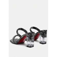 Krypton Marble Print Clear Block Heel Sandals
