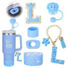 6PCS Cup Accessories, Suitable For 30oz And 40oz Cups With Handles, Including Letter Stickers, Straw Plugs, Silicone Coasters, Silicone Splash-Proof Kit, And Letter Pendants