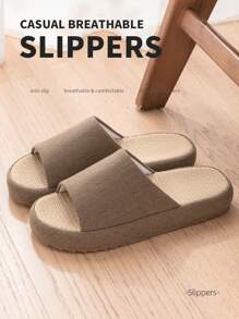 Linen Slides, Breathable Open Toe Slippers Suitable For All Seasons, Comfortable And Anti-Slip TPR Sole