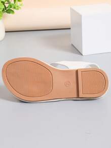 1 Pair Infant/Toddler Girls Plain Color PU Strap Strap Hook And Loop Design Round Toe Open Toe Comfort Fashion Roman Sandals, Suitable For 3-12 Years Old Girl Students Daily Casual/Holiday Outdoor Wear, Spring/Summer New 2025