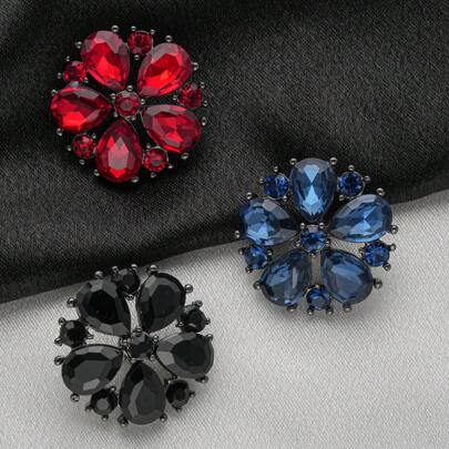 3 件/套时尚水晶玻璃花镂空金属纽扣，适用于皮草大衣、毛衣、西装外套、制服装饰、DIY 花束工艺配件