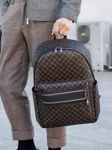 Large Capacity Casual Backpack, Printed Pu Leather Business Laptop Bag, Suitable For Teen Summer Casual Outdoor Athletic Or Vacation Travel Or Graduation Gifts Or Birthday Dress Accessories - Multicolor - View 9