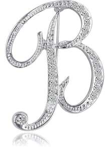 1 pièce paquet Broche géométrique simple de 26 lettres anglaises avec strass, broche élégante et de mode pour femmes. Épingle pour pull, manteau, robe, accessoires, sac, charme, école