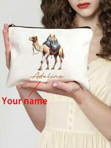1pc Custom Camel Printed Cosmetic Bag,Customizable To Your Exclusive Design, Storage Bag,Reusable Women'S Toiletry Organizer, School - Multicolor - View 9