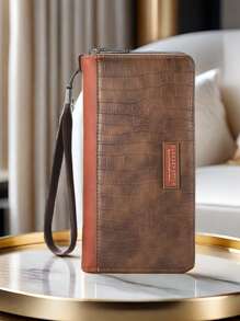 1 件时尚新款鳄鱼纹拉链钱包，适合年轻男士，实用多卡槽设计，适合作为圣诞节、新年、父亲、男朋友、毕业典礼或休闲夏季户外的生日礼物、旅行配件