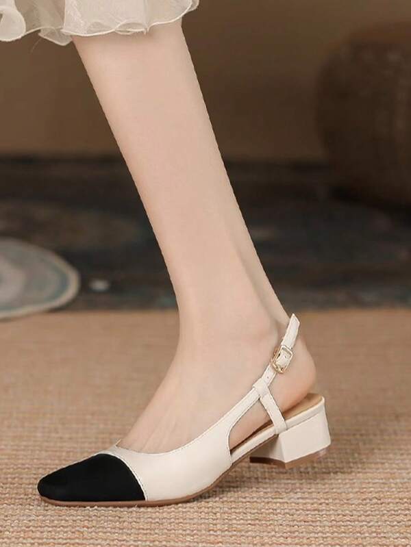 2025 Chunky Heel Closed Toe Sandals, Women Summer 2025 New Low Heel, French/High-End/Elegant Color Block High Heel Backless Pumps, Comfortable