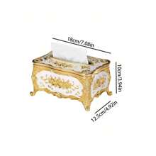 1 Pc European Style Rose Pattern Creative Paper Towel Box, Suitable For Hotel, Bedroom, Living Room, Study Room Decor - Gold and White - View 4