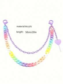 Cadena de pantalón de resina arcoíris de doble capa con Charm de paleta de corazón - Accesorio ligero y de moda para jeans y faldas