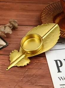 1 pieza, 2.7 "X 5.9" Soporte de vela con forma de pluma de hierro creativo, plato para velas de decoración de escritorio, decoración para el hogar adecuada para el hogar, hotel, mesa de comedor