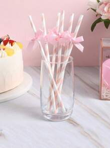 1-20 件/10 件/1 套闪光蝴蝶结装饰吸管、可爱卡通条纹纸吸管、婚礼性别揭晓洗礼派对装饰品、婴儿洗礼生日派对用品、学校用品 - 彩色 - 查看 3