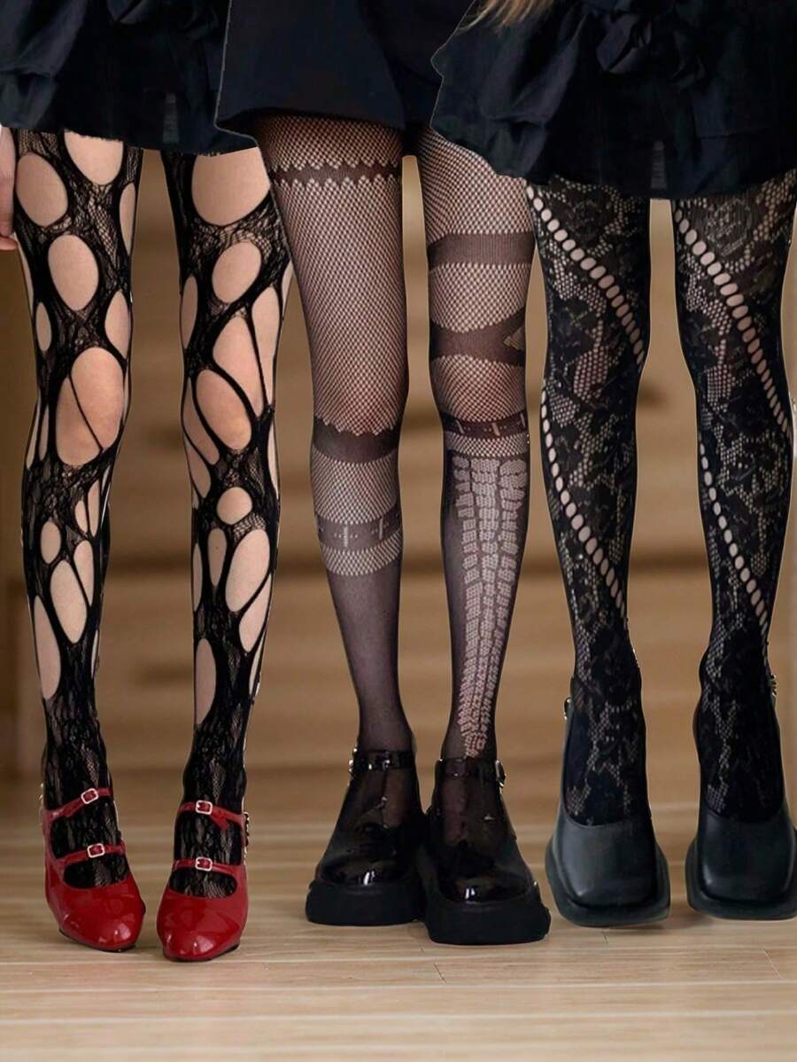 1 件镂空连裤袜女朋克尼龙紧身裤长筒袜打底裤 JK 洛丽塔袜子女渔网长袜