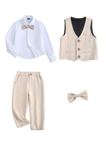 4 pezzi Set di abbigliamento formale per ragazzi: Completo, Camicia, Pantaloni, Cravatta, Stile da gentiluomo per feste, compleanni, festa della mamma