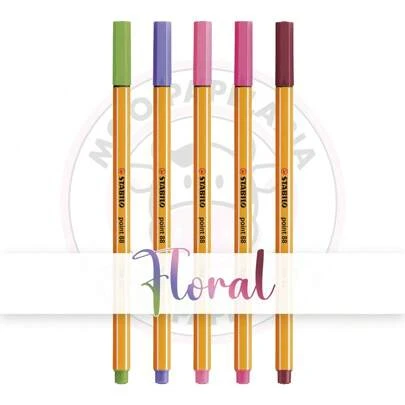  Kit Caneta Hidrográfica 0.4mm Point 88 Stabilo - Floral - Kit 5 UN