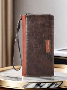 1 件时尚新款鳄鱼纹拉链钱包，适合年轻男士，实用多卡槽设计，适合作为圣诞节、新年、父亲、男朋友、毕业典礼或休闲夏季户外的生日礼物、旅行配件