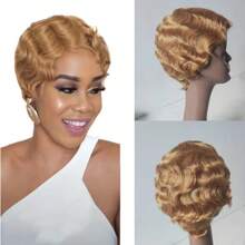 Curly Wave Finger Wave Wig Virgin Peruvian Remy Human Hair Short Pixie Cut Wigs For Women Curly Glueless Wig Full Machine Made Really Cute Finger Waves Hairstyles Short Ocean Wave Pixie Cut Wig