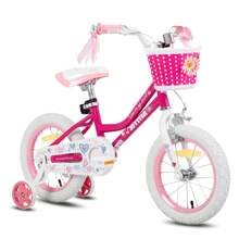 JOYSTAR Angel 12/14/16/18/20 Pulgadas Bicicleta Infantil Para Niñas De 2-10 Años, Bicicletas Para Niños Con Estabilizadores Y Cesta, Freno Coaster Y Freno De Mano, 18/20 Pulgadas Con Kickstand, 20 Pulgadas con Neumáticos Negros (Violeta, Azul, Rosa & DeepPink) - Rosa Fucsia - Ver 1