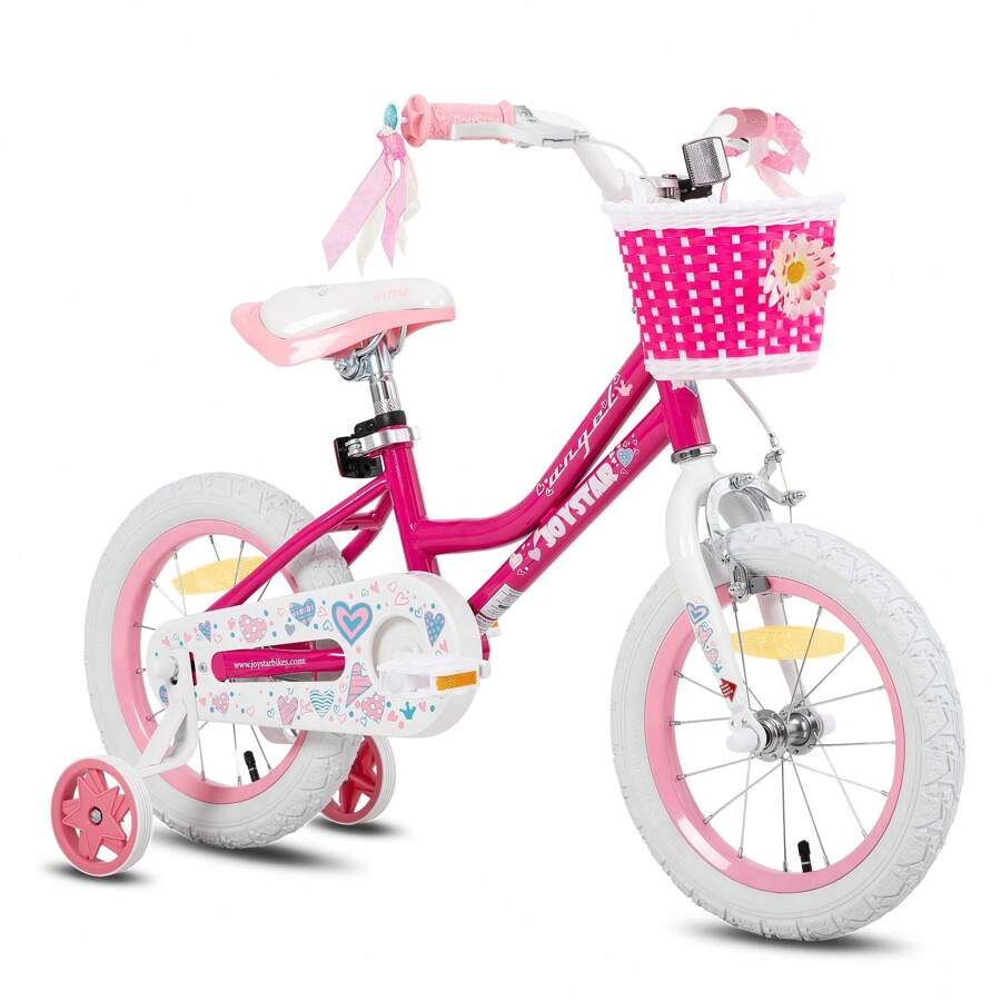 JOYSTAR Angel 12/14/16/18/20 Pulgadas Bicicleta Infantil Para Niñas De 2-10 Años, Bicicletas Para Niños Con Estabilizadores Y Cesta, Freno Coaster Y Freno De Mano, 18/20 Pulgadas Con Kickstand, 20 Pulgadas con Neumáticos Negros (Violeta, Azul, Rosa & DeepPink) - Rosa Fucsia - Ver 1