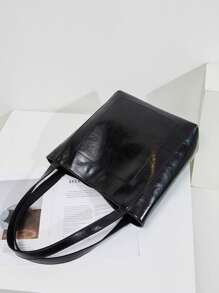 Sac fourre-tout minimaliste et élégant, en matériau PVC épais et doux, avec fermeture à bouton magnétique, noir classique, parfait pour le bureau, les sorties décontractées et les trajets quotidiens