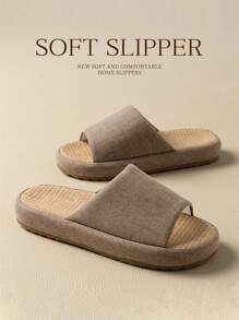Linen Slides, Breathable Open Toe Slippers Suitable For All Seasons, Comfortable And Anti-Slip TPR Sole