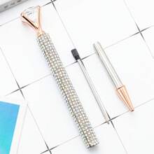 1pc Diamond Design Ballpoint Pen With Rhinestone Decoration, Rotating Crystal Diamond Pen, Gift Stationery For Girls And Students