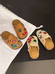 1 双儿童时尚室内/室外休闲拖鞋，透气防滑耐磨凉鞋，可爱动物装饰，适合幼儿，夏季沙滩鞋 - 棕色 - 查看 1