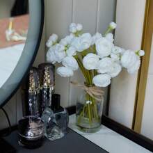 Ranunculus Artificial Flowers With Vase, 8 Pcs Faux Silk Ranunculus Flower In Vase, Small Flower Arrangements For Home Decor Indoor, Table Centerpiece. - White - View 5