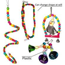17pcs/Set Bird Toy Kit, Parrot Toys Including Swing, Chewing, Biting, Colorful Wicker Ball, Plastic Fruit Fork, Climbing Stairs Workout Educational Toys - Multicolor - View 5