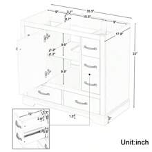 36" Bathroom Vanity Without Sink, Cabinet Base Only, Six Drawers, Multi-Functional Drawer Divider, Adjustable Shelf, Grey - 灰色 - 查看 6