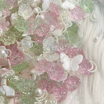 Ice Through Mint Pink Green Mixed Design With Holes, Homemade D DIY Cream Gel Rack, Idol Shooting Props, Decorative Pendant With Holes, Cream Gel Peripheral Materials, High-Quality Exquisite And Shiny DIY Cream Gel Homemade Phone Case, Antique Refrigerator Rubber Hair Clip Jewelry Resin Accessories